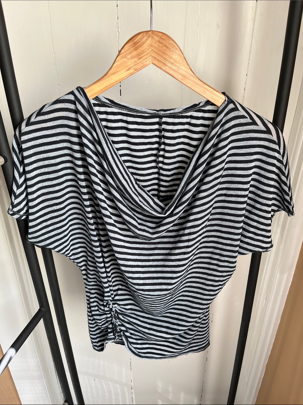 Striped Black and Grey Women's Drape Neck Top